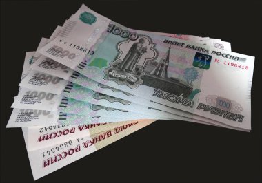 Siyah arka plan üzerine nakit ruble