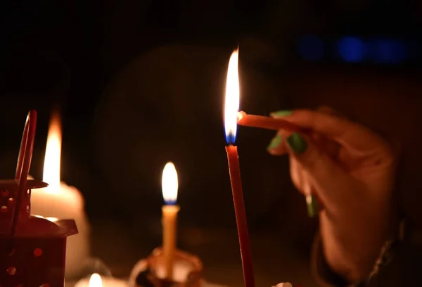 Spådom Ritual Några Olika Ljus Natten — Stockfoto