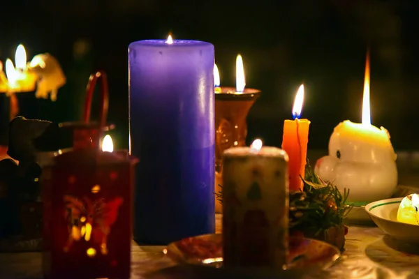 Ritual Adivinación Unas Velas Diferentes Noche —  Fotos de Stock