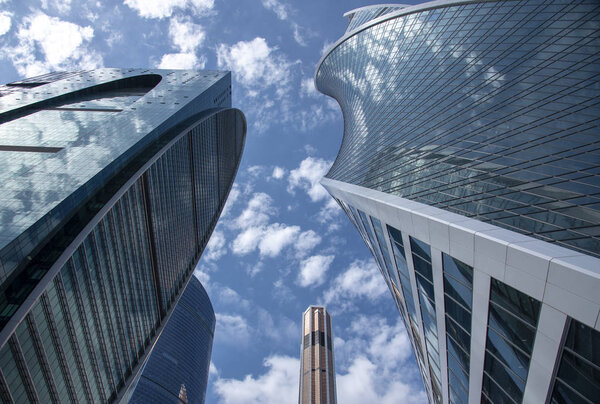 May 2019, Russia, Moscow.Bottom view of the business center Moscow city.