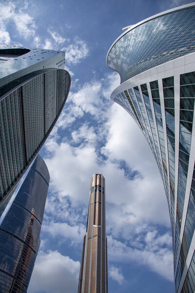 May 2019, Russia, Moscow.Bottom view of the business center Moscow city.