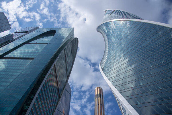 May 2019, Russia, Moscow.Bottom view of the business center Moscow city.