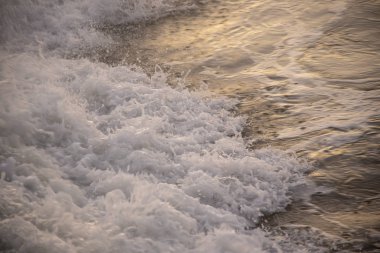  dalgalar ve deniz köpüğü akşam güneşi ile aydınlatılmış