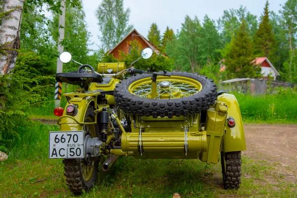 Rusko Moskevský Region Červen2020 Obnovena Zelená Retro Motocykl Sidecar Pozadí — Stock fotografie