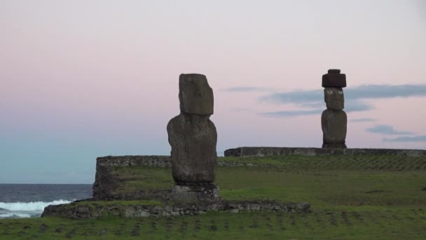 Sculptures on Easter Island in the morning hours. — Stock Video