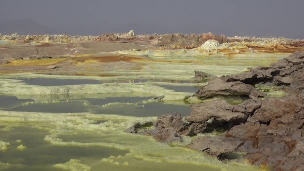 Afrika. Jezero v kráteru sopky Dallol v etiopské poušti. — Stock video