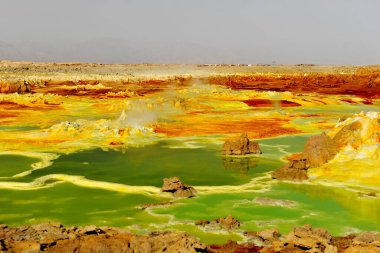 Etiopya. Dallol Gölü, Etiyopya. Dallol Volkanı Krateri 'ndeki Dallol Gölü' nün renkli manzarası. Dallol Gölü ve sülfür.