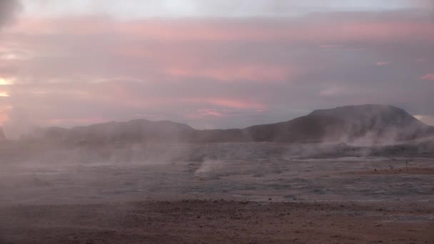 Iceland. Geothermal facilities in Hverir geothermal area with boiling mudpools and steaming fumaroles — Stock Video