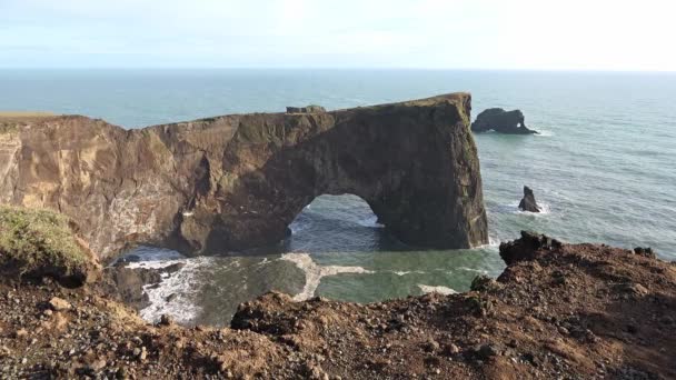 Island.Unglaublich schöne Landschaften im Süden Islands. Meereswogen brechen an den Ufern eines schwarzen Strandes — Stockvideo