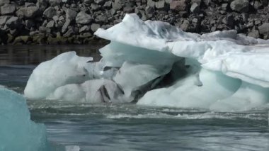 İzlanda. Jokulsarlon gölü, İzlanda 'nın buzul gölü koyunun güzel soğuk manzara resmi. Jokulsarlon 'daki buzdağları. Vatnajokull Ulusal Parkı.