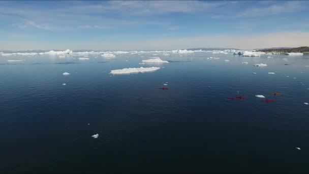 Гренландия. Вид с воздуха. Дрейфующие айсберги. — стоковое видео