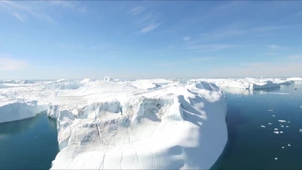 Grönland. En flygvy. Drivande isberg. — Stockvideo