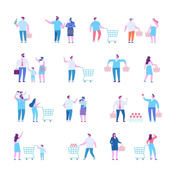 Разные Люди Покупают Торговом Центре Супермаркете Плоская Векторная Иллюстрация — стоковый вектор