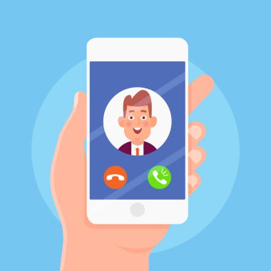 Smartphone ekran gelen arama. Düz vektör çizim.