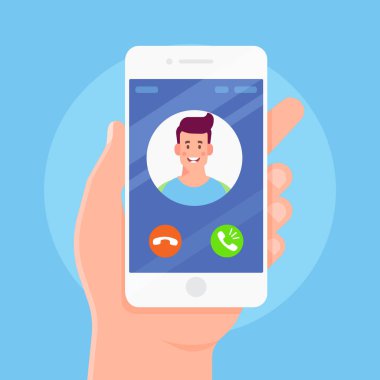 Smartphone ekran gelen arama. Düz vektör çizim.