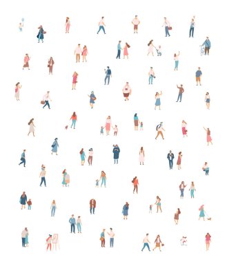 Kalabalık. Farklı insanlar kümesi vektör. Beyaz arka plan üzerinde izole erkek ve kadın düz karakterler.