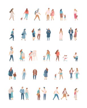 Kalabalık. Farklı insanlar kümesi vektör. Beyaz arka plan üzerinde izole erkek ve kadın düz karakterler.