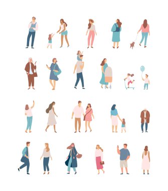 Kalabalık. Farklı insanlar kümesi vektör. Beyaz arka plan üzerinde izole erkek ve kadın düz karakterler.