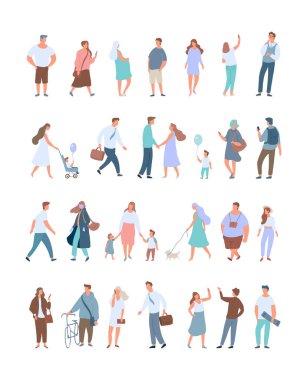 Kalabalık. Farklı insanlar kümesi vektör. Beyaz arka plan üzerinde izole erkek ve kadın düz karakterler.