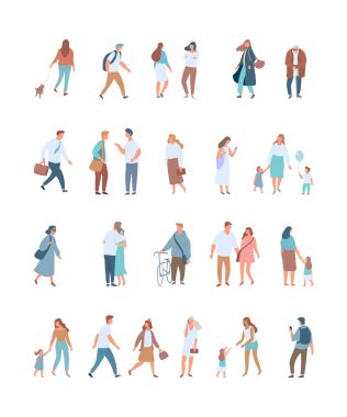 Kalabalık. Farklı insanlar kümesi vektör. Beyaz arka plan üzerinde izole erkek ve kadın düz karakterler.