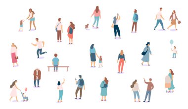 Kalabalık. Farklı insanlar kümesi vektör. Beyaz arka plan üzerinde izole erkek ve kadın düz karakterler.