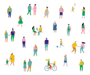 renkli insanlar kalabalık. Düz insanlar büyük set vektör. Beyaz arka plan üzerinde izole kadın ve erkek çizgi film karakterleri.