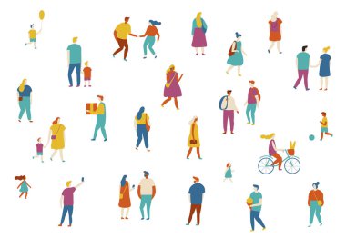 Renkli kalabalık. Düz insanlar büyük set vektör. Beyaz arka plan üzerinde izole kadın ve erkek çizgi film karakterleri.