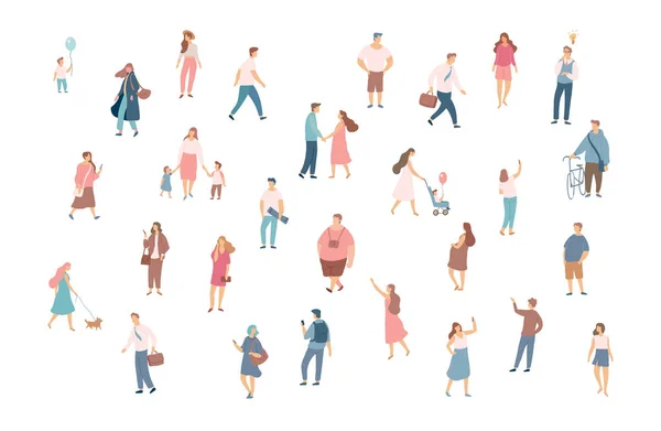 Crowd Different People Vector Set Male Female Flat Characters Isolated — Stock Vector