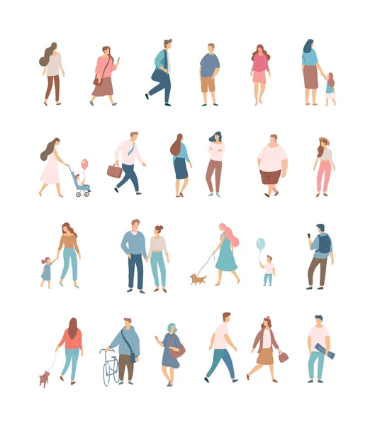 Crowd Different People Vector Set Male Female Flat Characters Isolated — Stock Vector