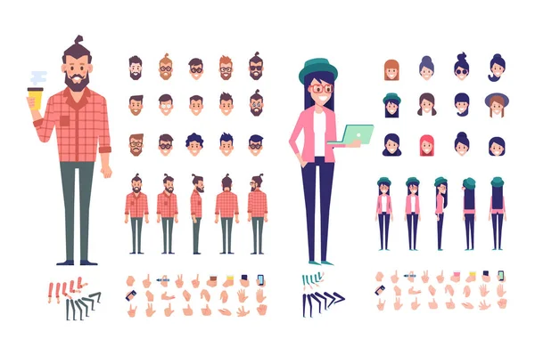 Avant Côté Arrière Vue Personnages Animés Ensemble Création Jeunes Avec — Image vectorielle