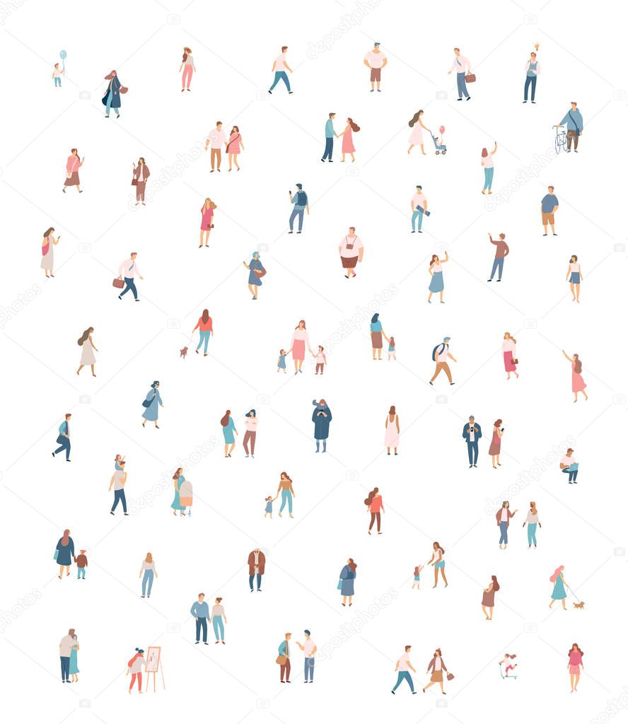 Crowd. Different People vector set. Male and female flat characters isolated on white background.