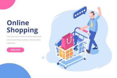 Online alışveriş izometrik kavramı. Büyük satış. Düz vektör çizim.