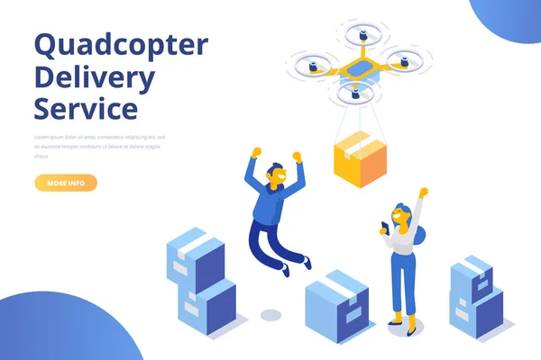 Concepto Servicio Entrega Quadcopter Diseño Plano Moderno Ilustración Isométrica Vector — Archivo Imágenes Vectoriales