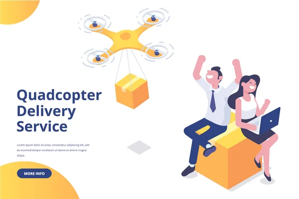 Quadcopter 서비스 개념입니다 디자인입니다 아이소메트릭 일러스트 — 스톡 벡터