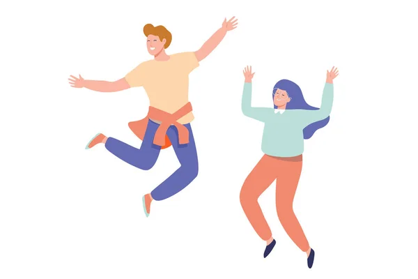 Grupo Jóvenes Felices Riendo Gente Saltando Con Las Manos Levantadas — Archivo Imágenes Vectoriales