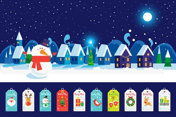 Collection Bannières Cartes Noël Père Noël Bonhomme Neige Illustration Vectorielle — Image vectorielle