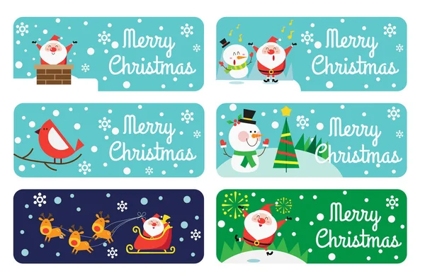 Gyűjteménye Aranyos Vízszintes Függőleges Karácsonyi Bannerek Vektoros Illusztráció Lapos Stílusban — Stock Vector