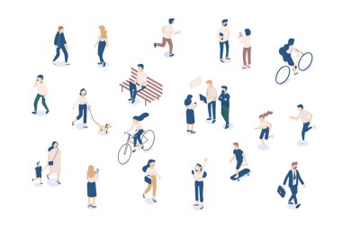 Vektör Isomeric insanlar izole üzerinde beyaz ayarlayın. Erkek ve kadın karakter. Düz izometrik çizimde.