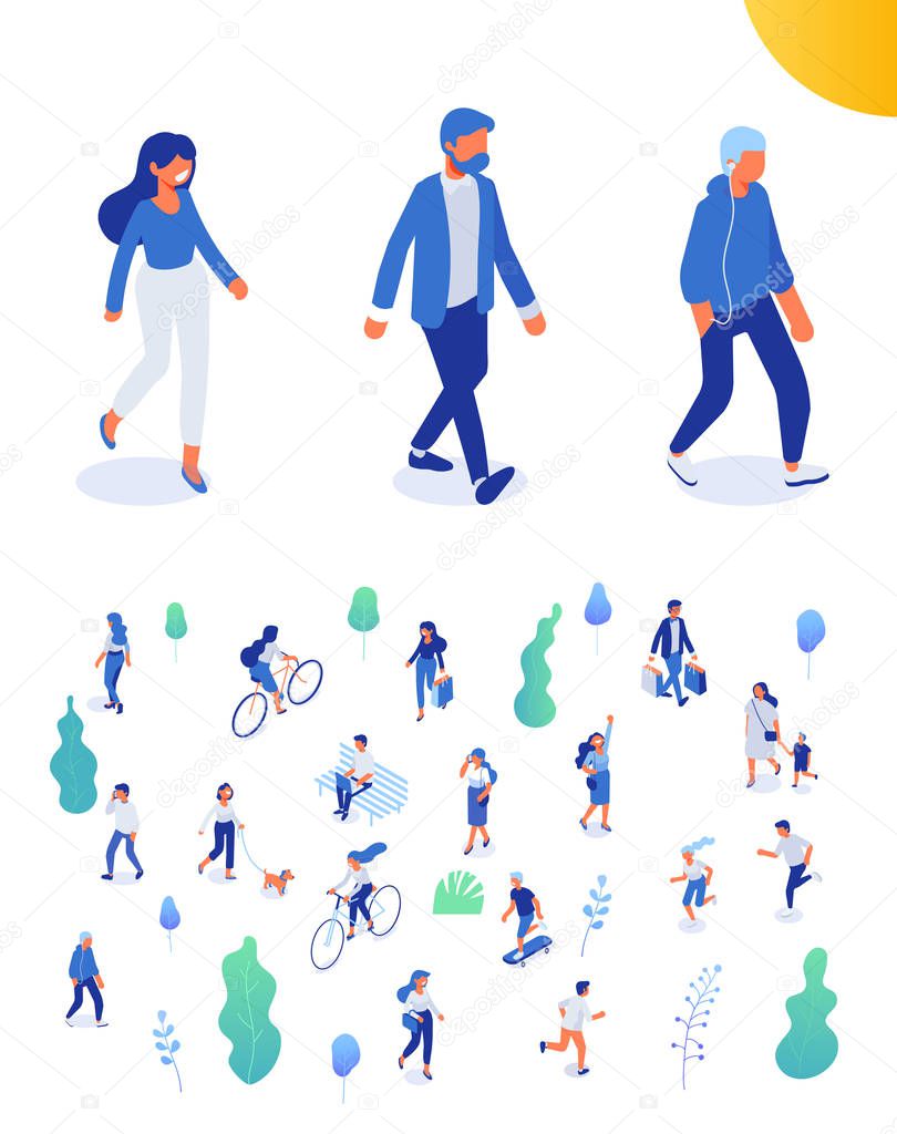 Vector Isomeric people set isolated on white. Male and female characters. Flat isometric illustration.