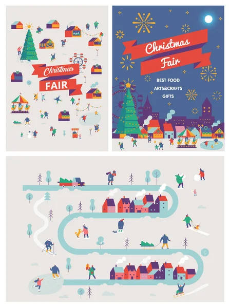 Marché Noël Affiches Des Fêtes Foraines Hiver Saison Arrière Plan — Image vectorielle