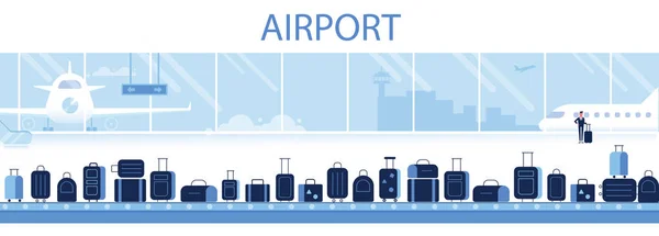 Diferentes Maletas Cinta Transportadora Equipaje Aeropuerto Ilustración Vectores Planos — Vector de stock