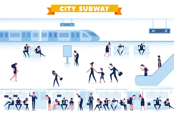 Ilustración Plana Del Metro Plataforma Estación Metro Ciudad Metro — Archivo Imágenes Vectoriales