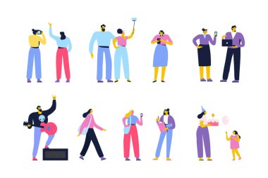 İnsanlar farklı yaş ve meslekler. Erkek ve kadın karakter kümesi vektör. Düz vektör karakter üzerinde beyaz izole.