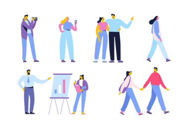 İnsanlar farklı yaş ve meslekler. Erkek ve kadın karakter kümesi vektör. Düz vektör karakter üzerinde beyaz izole.