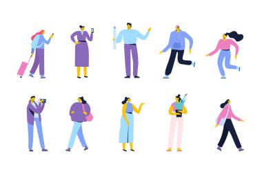 İnsanlar farklı yaş ve meslekler. Erkek ve kadın karakter kümesi vektör. Düz vektör karakter üzerinde beyaz izole.