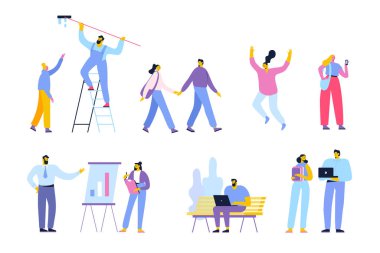 İnsanlar farklı yaş ve meslekler. Erkek ve kadın karakter kümesi vektör. Düz vektör karakter üzerinde beyaz izole.