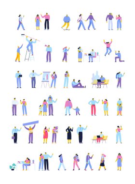 Vector people set isolated on white background. Flat cartoon characters.