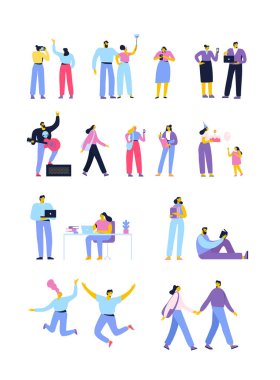 Vector people set isolated on white background. Flat cartoon characters.