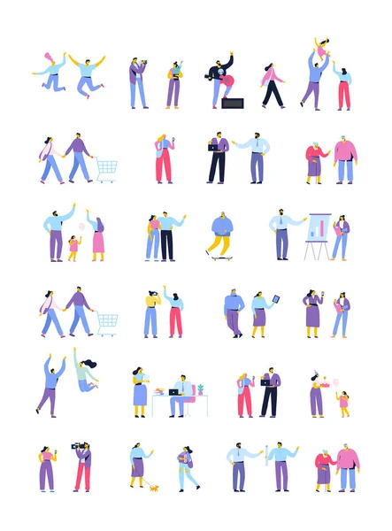 Vector People Set Isolated White Background Flat Cartoon Characters — Stok Vektör