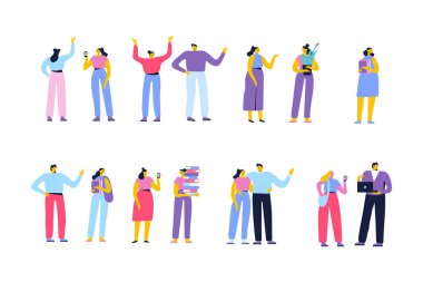 Düz vektör insanlar izole üzerinde beyaz arka plan belirleme